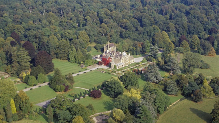 Aerial view of Tyntesfield showing the house and surrounding woodland and parkland
